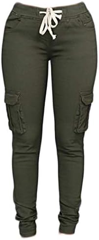 Andongnywell женски цврста боја на истегнување на бојата Слаби панталони карго џогери задникот за лифт Пант со џебови