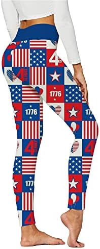 Американско знаме Патриотски нозе со високи патриотски starsвезди со високи половини, ленти јога панталони што дишат целосна