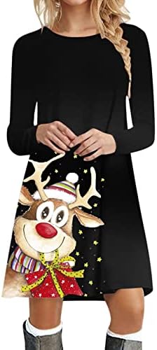 Божиќни фустани за женски елегантен долг ракав гроздобер коктел за коктел Макси фустан со појас